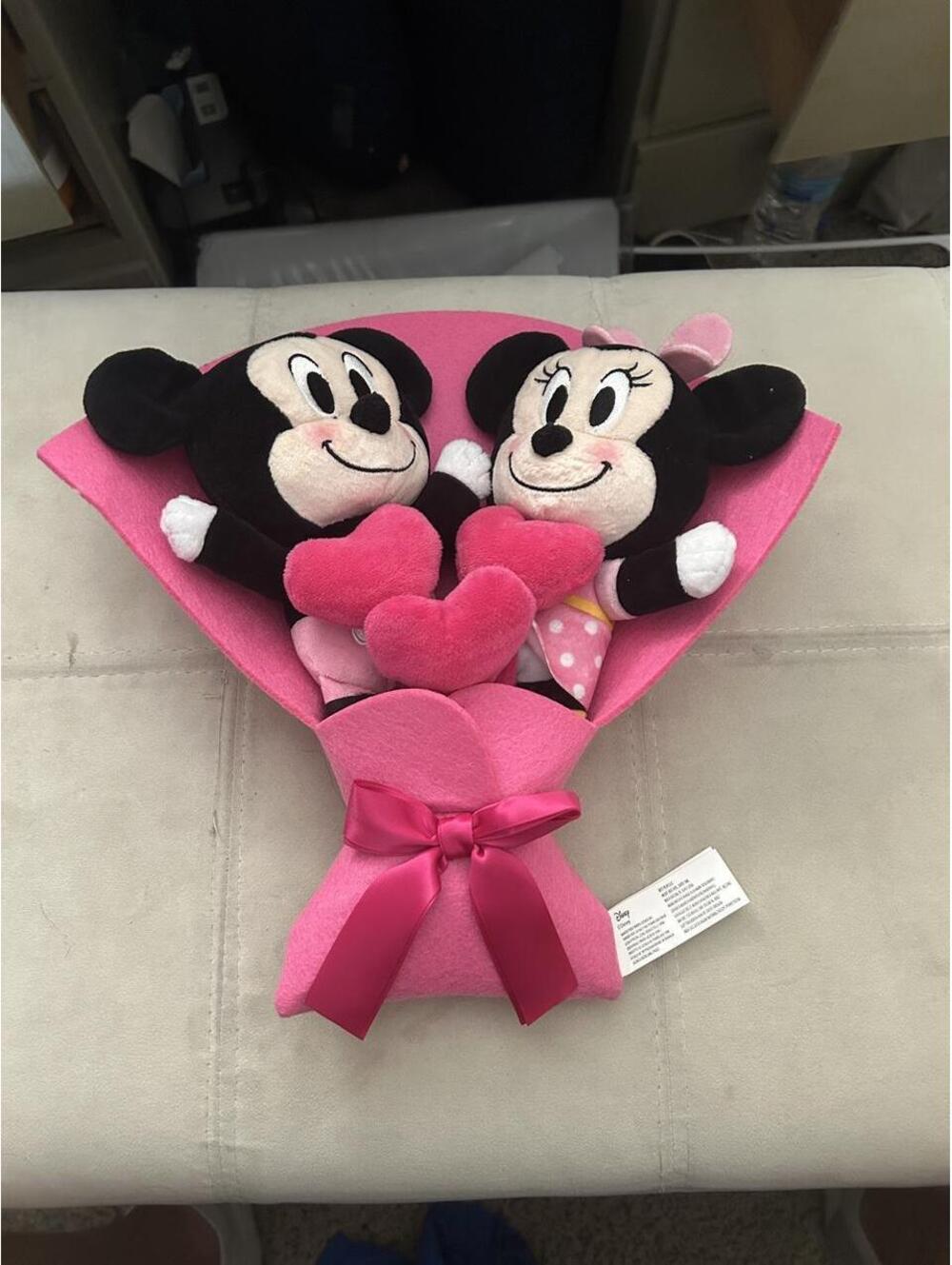 Disney Mickey and Minnie Mouse plush bouquet with pink hearts, size 20 inches
